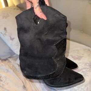 Chic Black Suede Heeled Boots